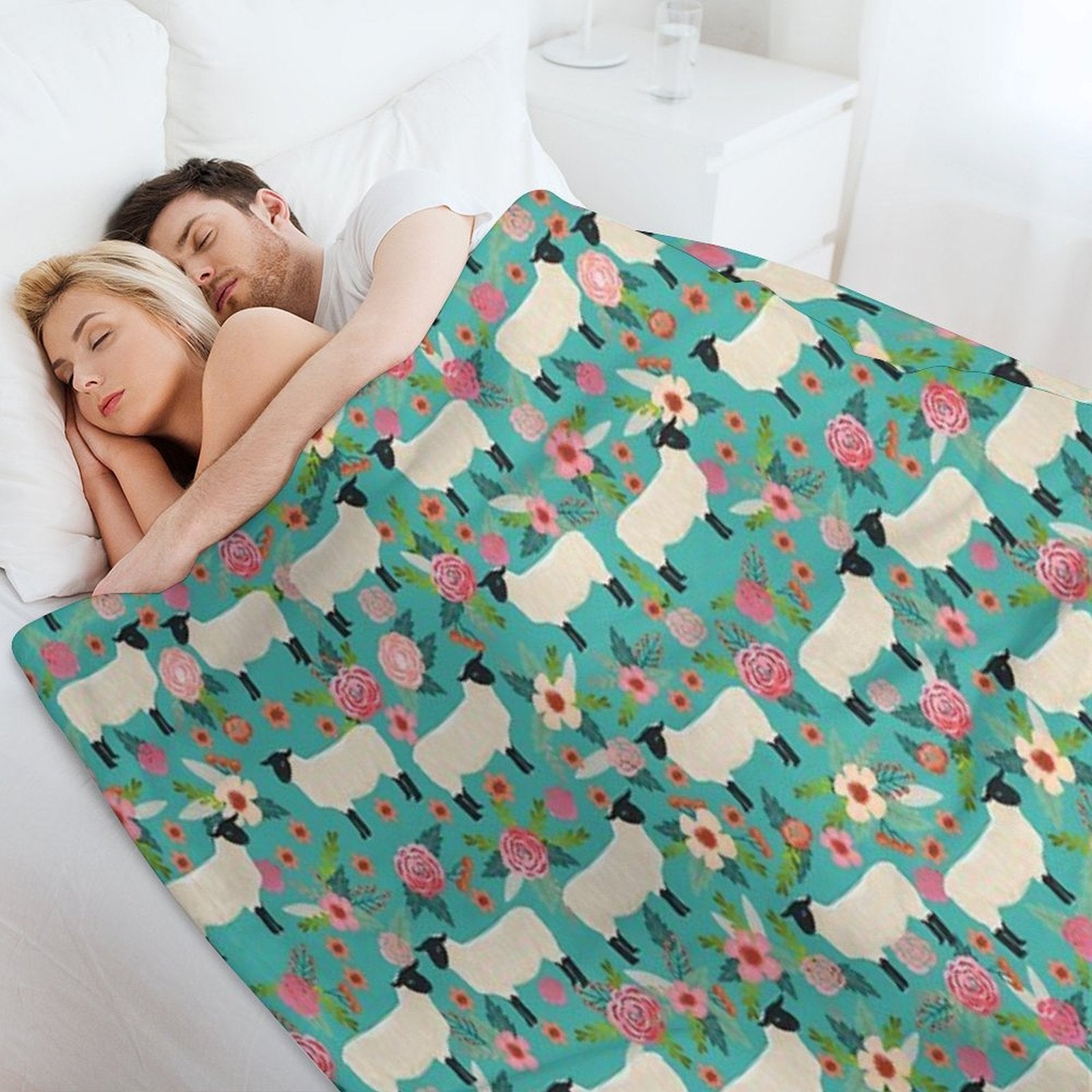 Sheep Farm Sanctuary Florals Pattern Cute Gifts for Animal Lovers Travel-friendly Throw Blanket