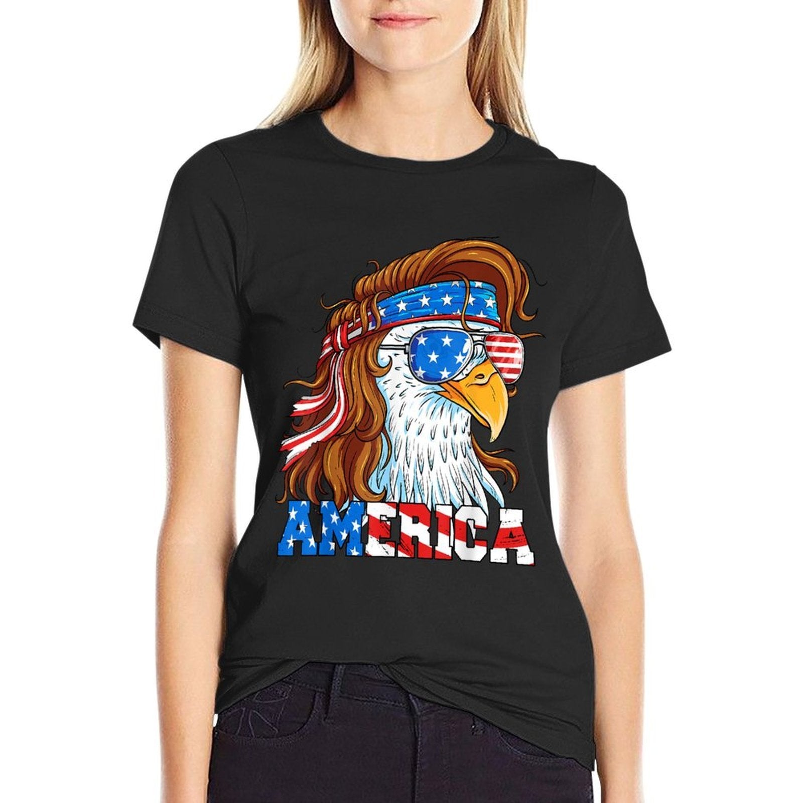 America Eagle 4th of July Mullet American Usa Patriotic  Graphic-printed T-Shirt