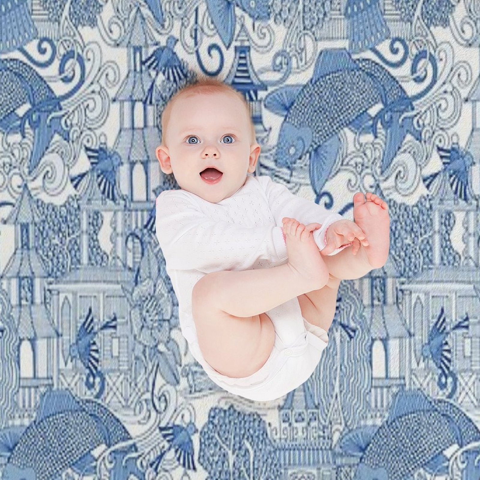 Chinoiserie Toile Blue Anti-pilling Throw Blanket