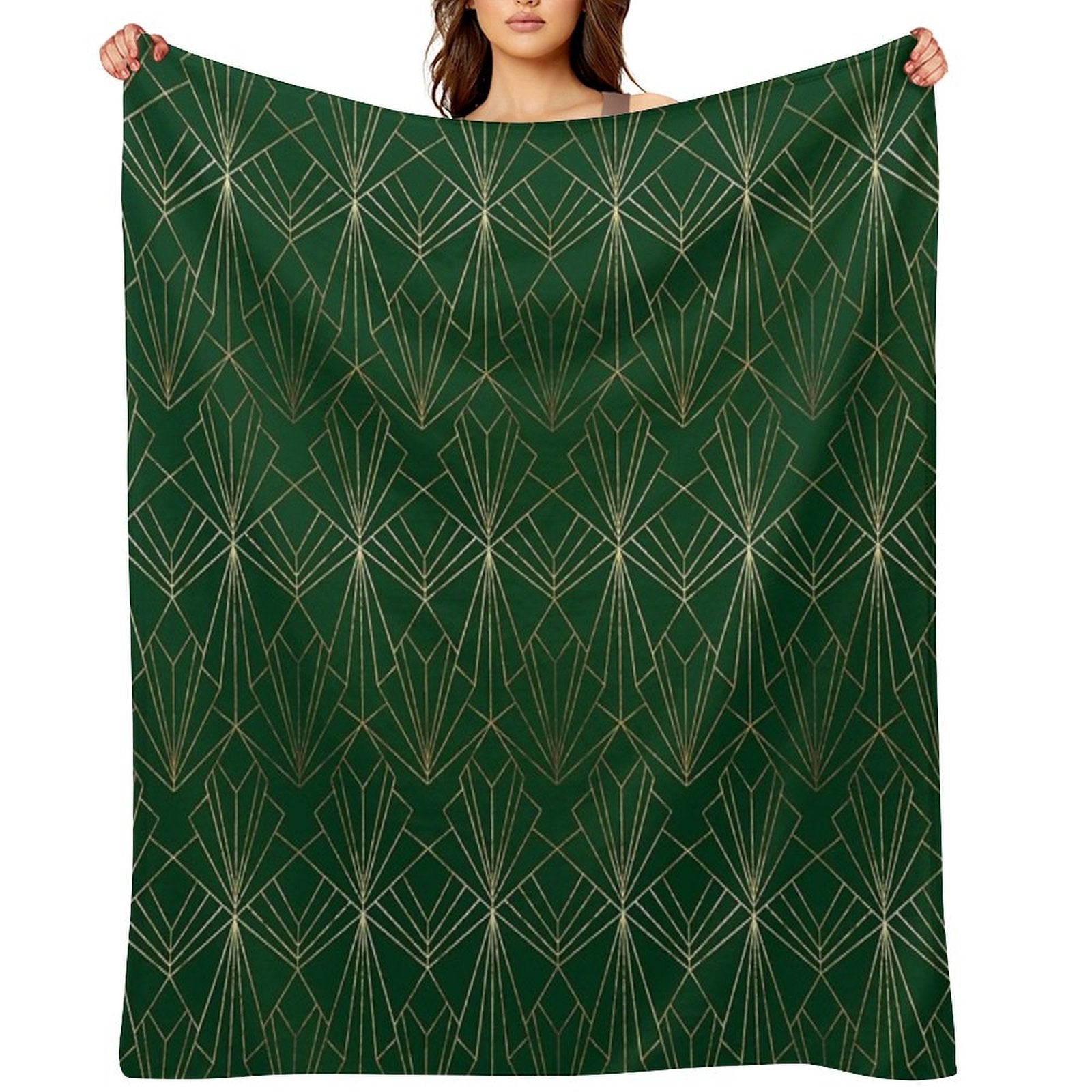 Art Deco in Emerald Green Machine-washable Throw Blanket