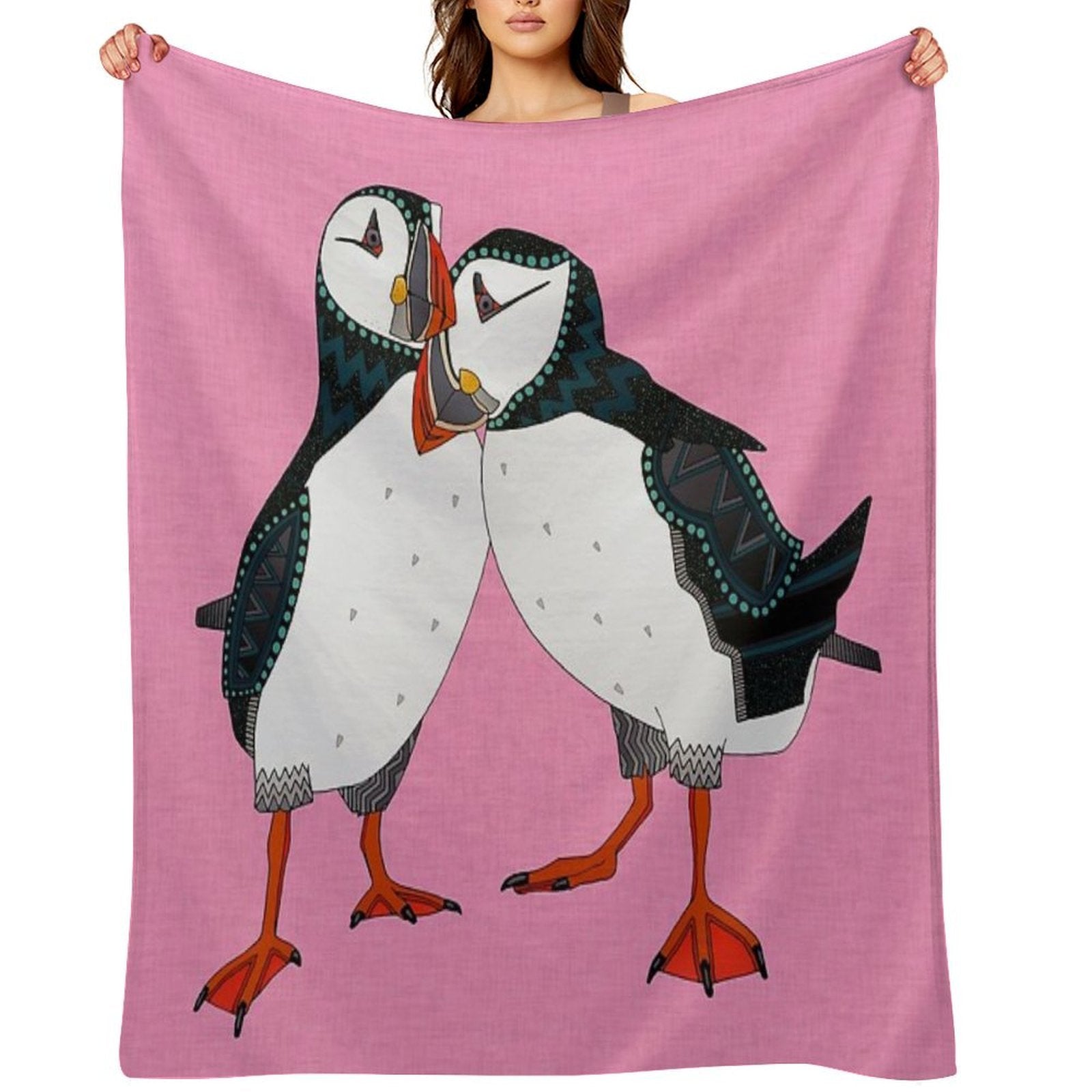 Puffin Pair Pink Sustainable Throw Blanket