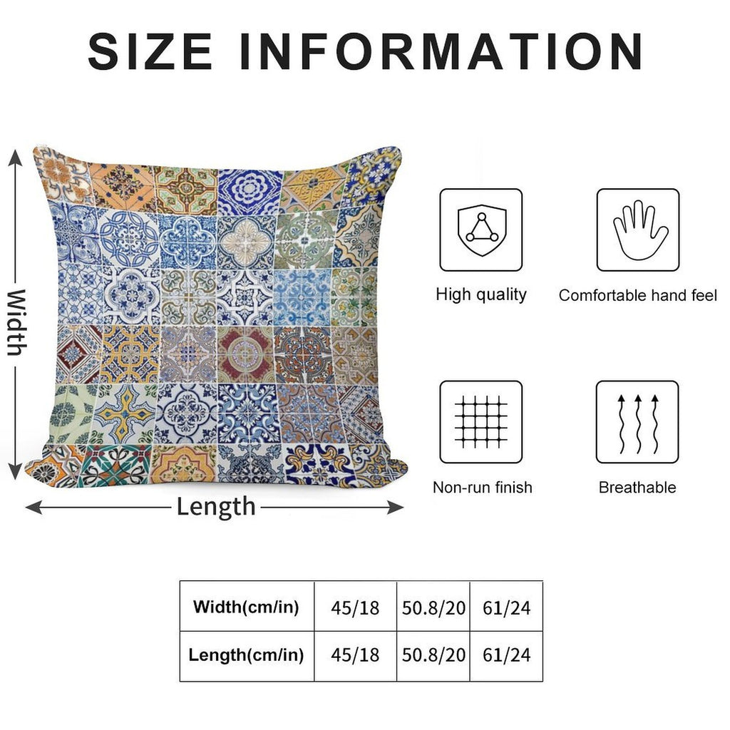 Set of 48 Ceramic Tiles Patterns Soft Hidden Zipper Throw Pillow
