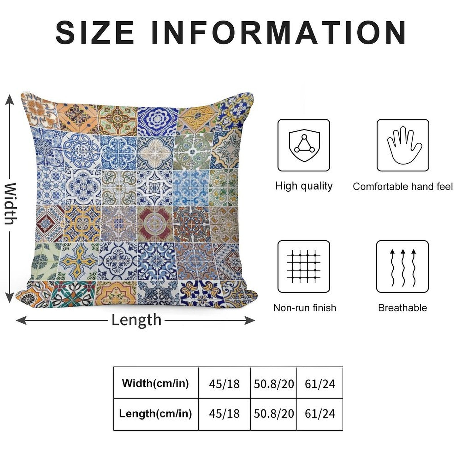 Set of 48 Ceramic Tiles Patterns Soft Hidden Zipper Throw Pillow