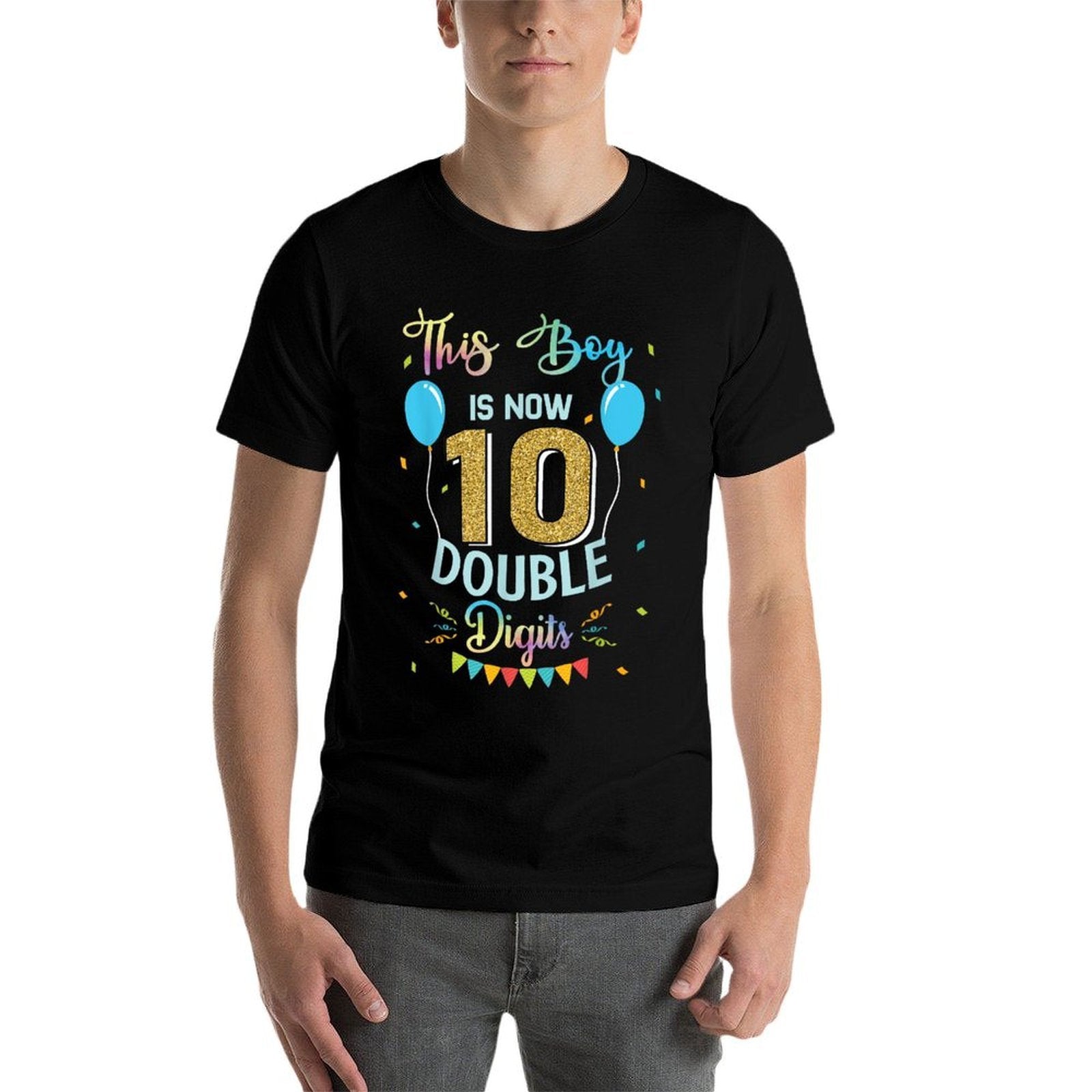 This Boy Is Now Double Digits 10th Birthday Boy 10 Years Old  Summer-ready Fabric T-Shirt