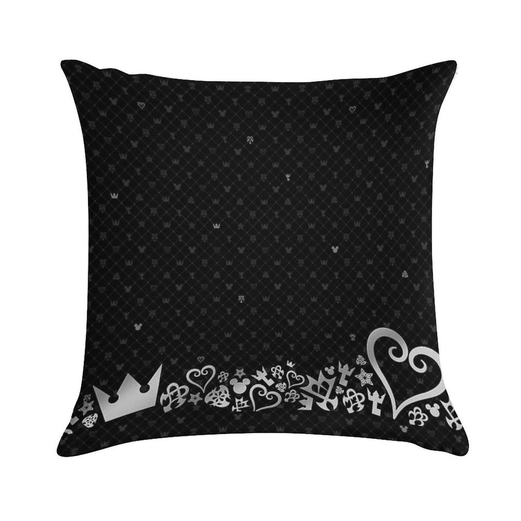 Kingdom Hearts - Black Pattern Soft Hidden Zipper Throw Pillow