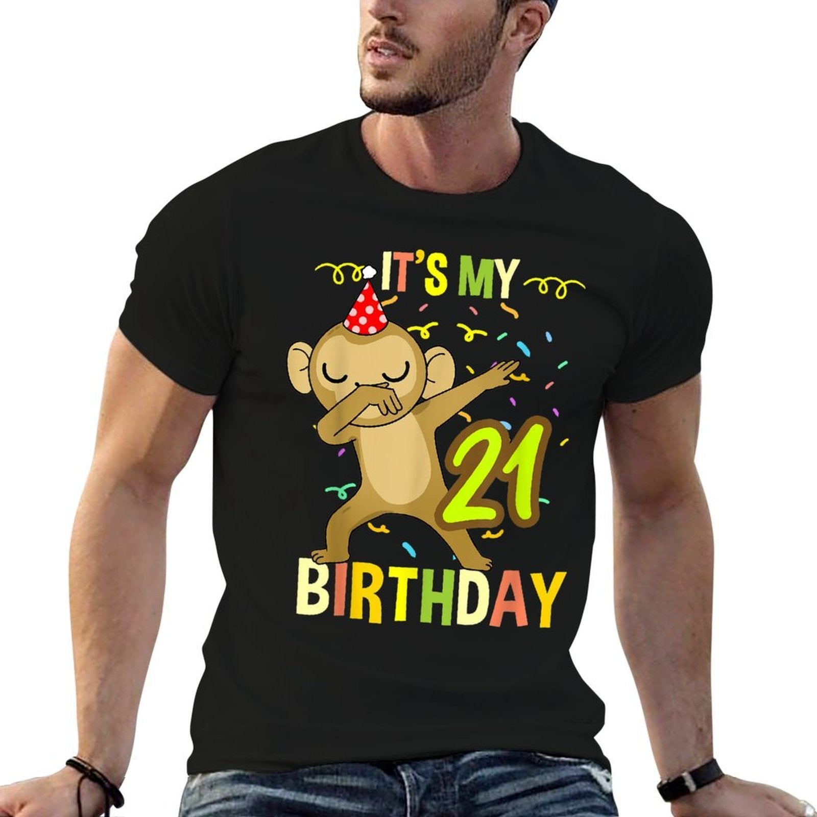 Its My 21st Birthday Dabbing Monkey  Rolled Sleeves T-Shirt