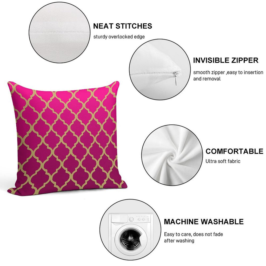 Moroccan Pattern - Pink & Gold Soft Reinforced Edging Throw Pillow