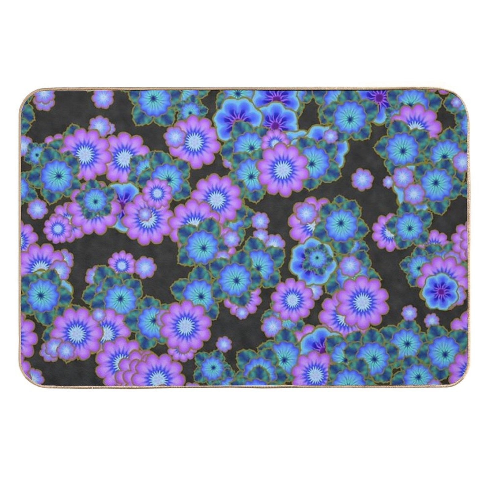 Black Blue And Purple Retro Flowers  Versatile Bath Mat