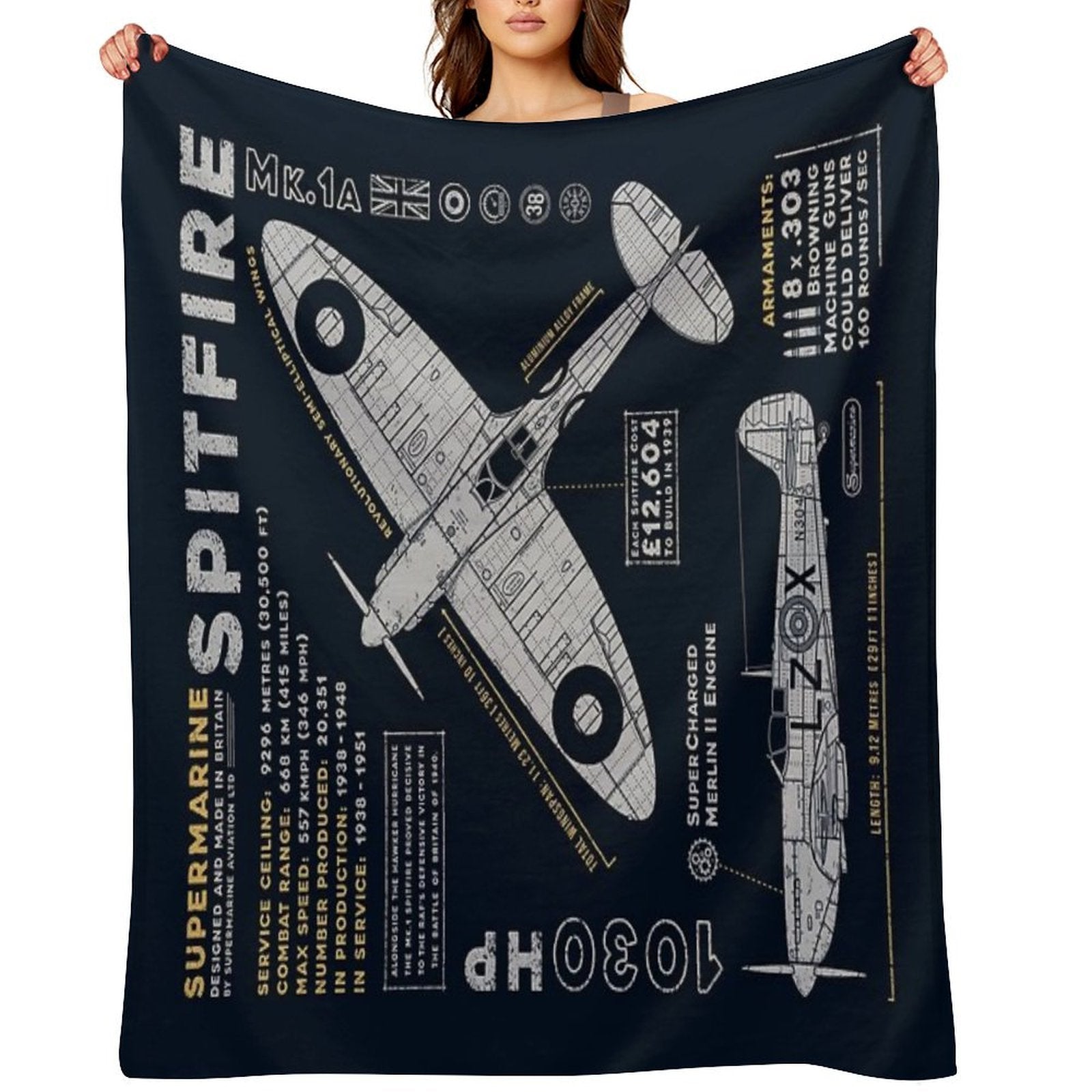 Supermarine Spitfire Shrink-resistant Throw Blanket