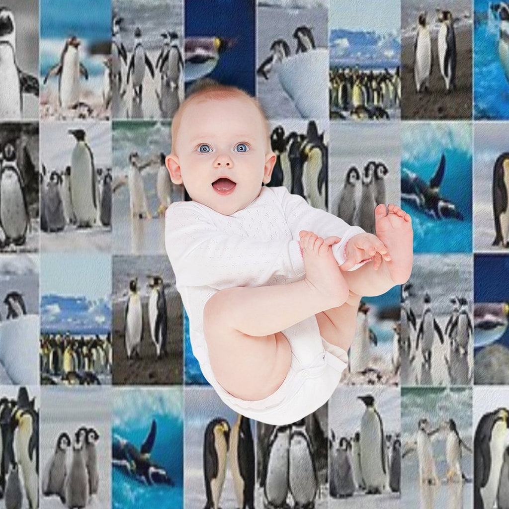 Arctic Penguin Photo Collage Shrink-resistant Throw Blanket