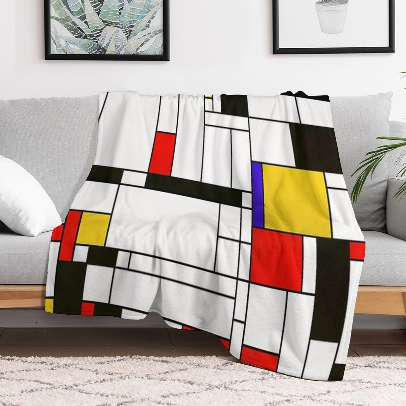 Mondrian Style Abstract Art Premium Throw Blanket