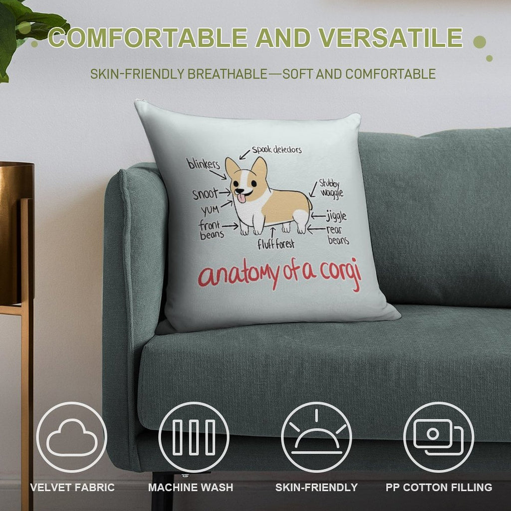 Anatomy of A Corgi Soft Short Plush Fabric Throw Pillow