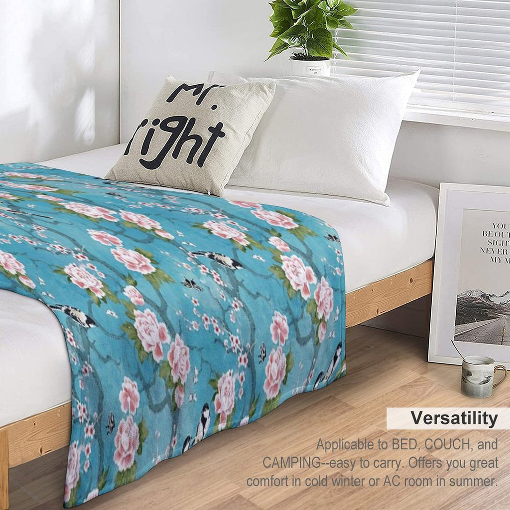Chinoiserie Birds in Turquoise Blue Eco-conscious Throw Blanket