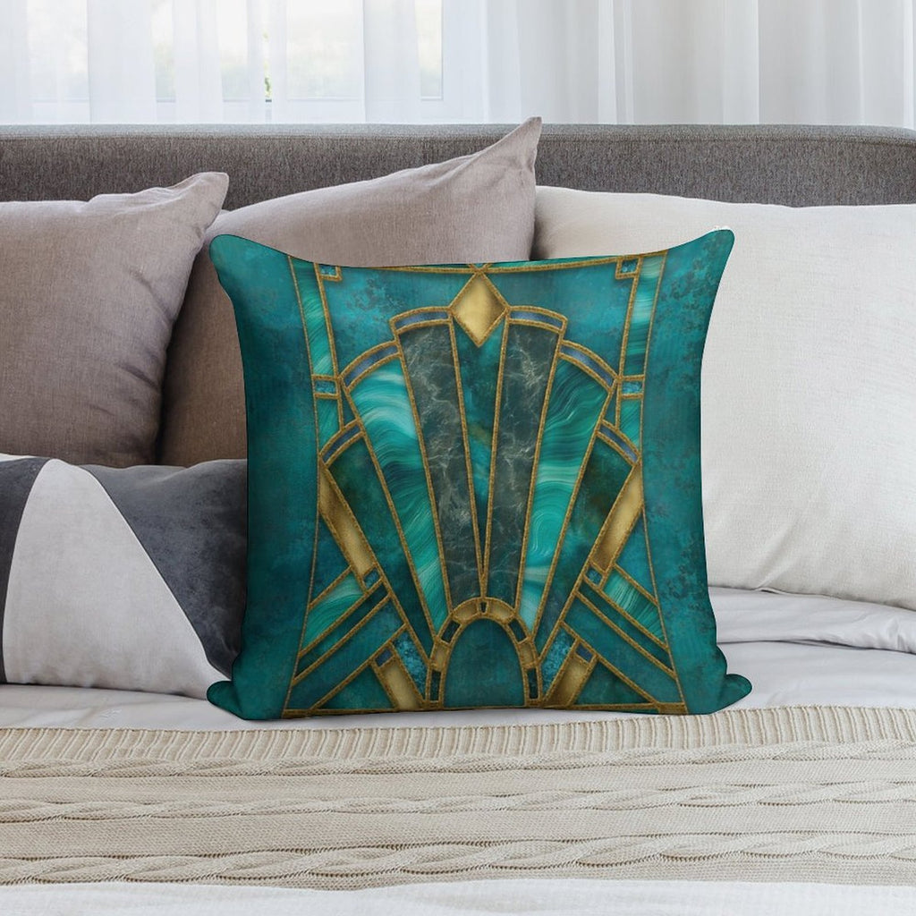 Elegant Stained Glass Art Deco Window With Marble And Gemstone Soft Washable Throw Pillow