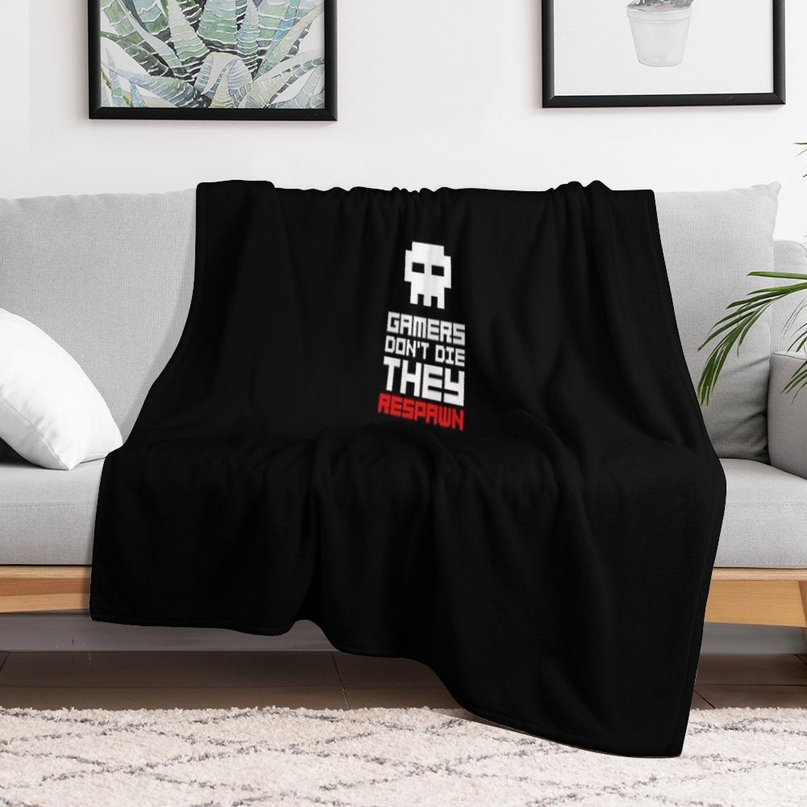 Pixel Skull Gamers Don't Die Lightweight Throw Blanket