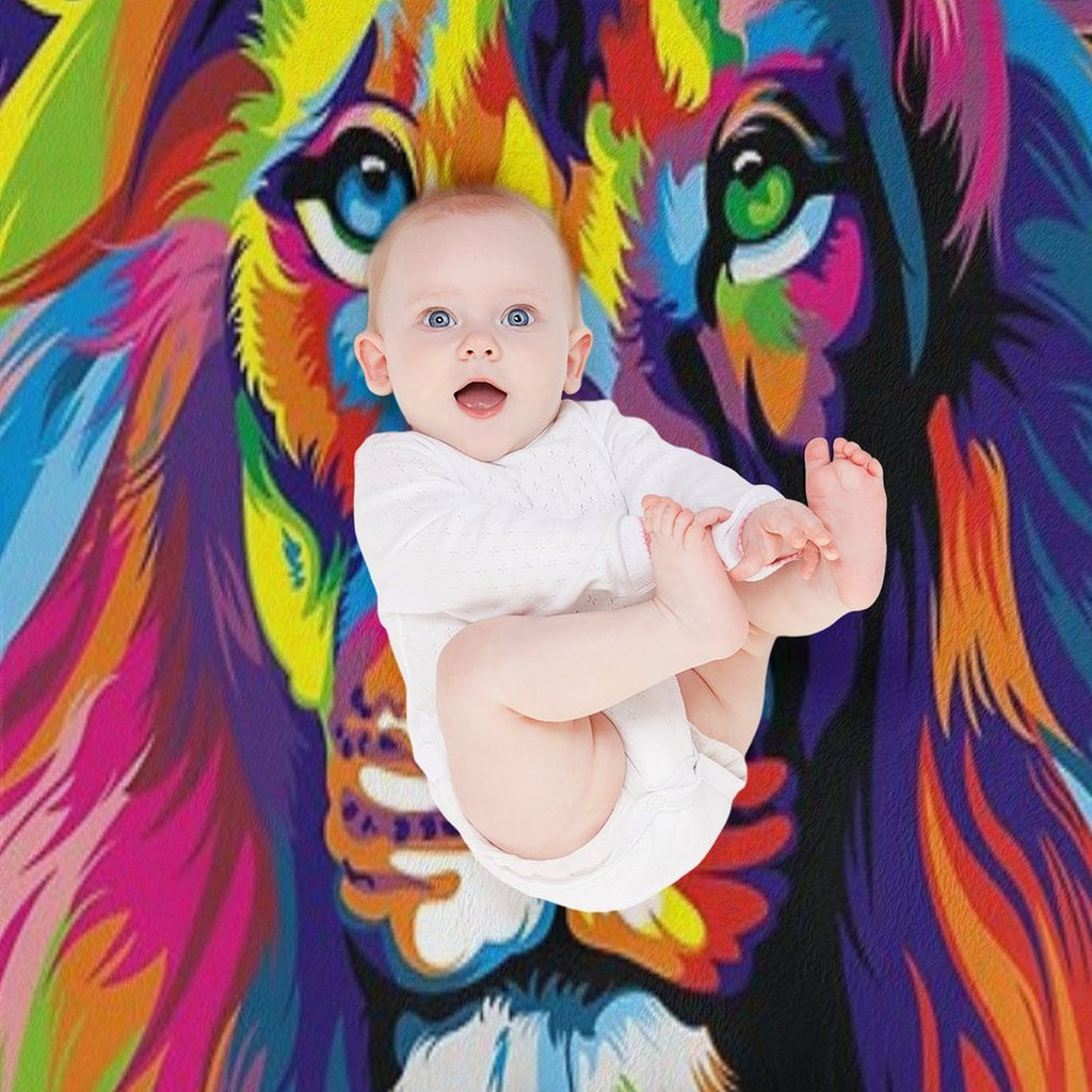 Banksy Rainbow Lion Graffiti Pop Art Painting Wrinkle-free Throw Blanket