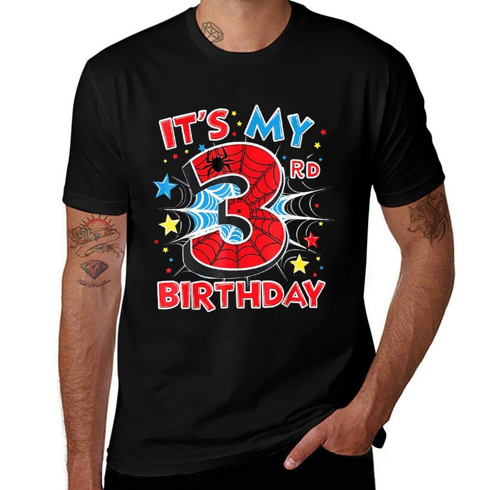 Kids It's My 3rd Birthday Spider Theme Party 3 Years Old  Relaxed-fit T-Shirt
