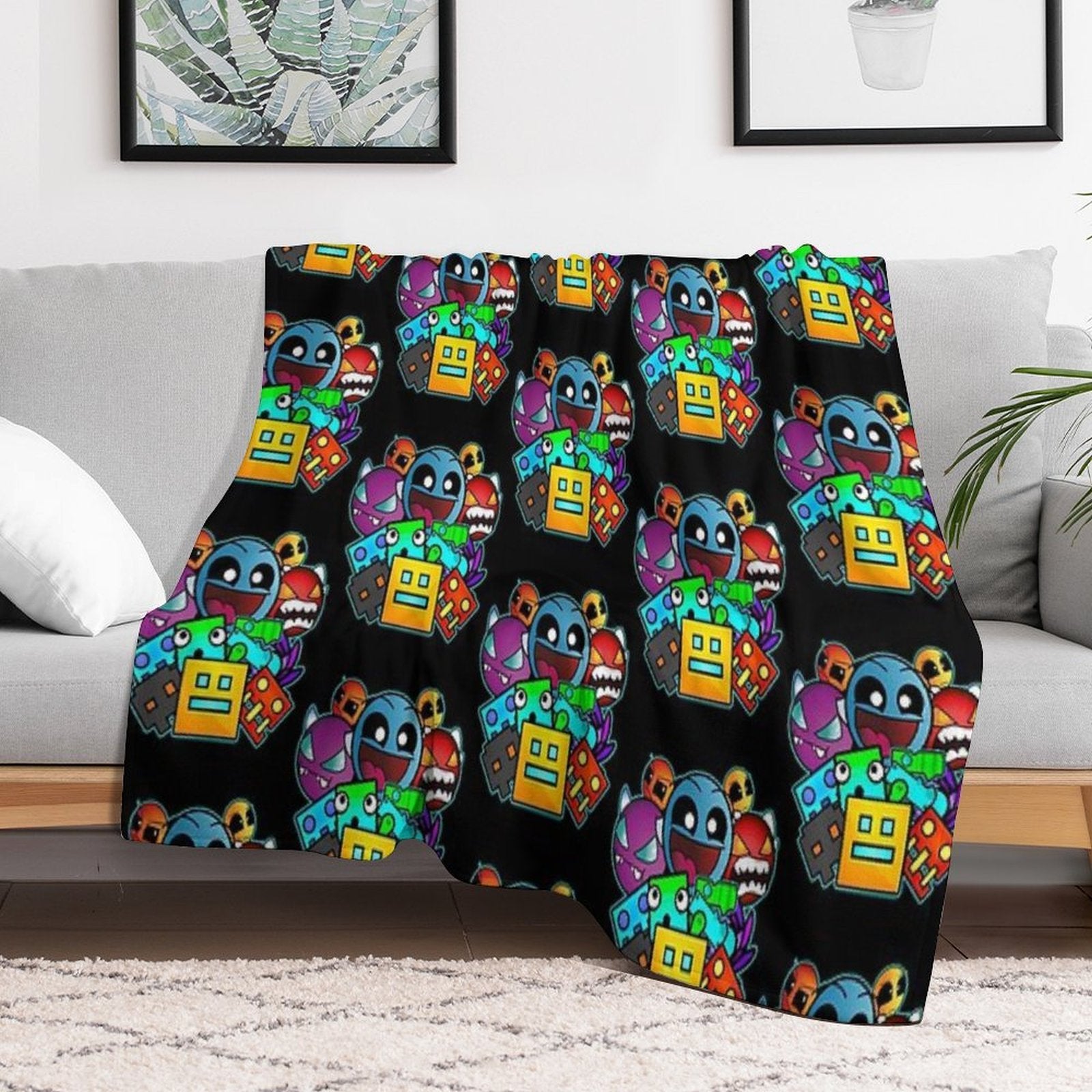 Geometry Dash Old School Gaming Compact Throw Blanket