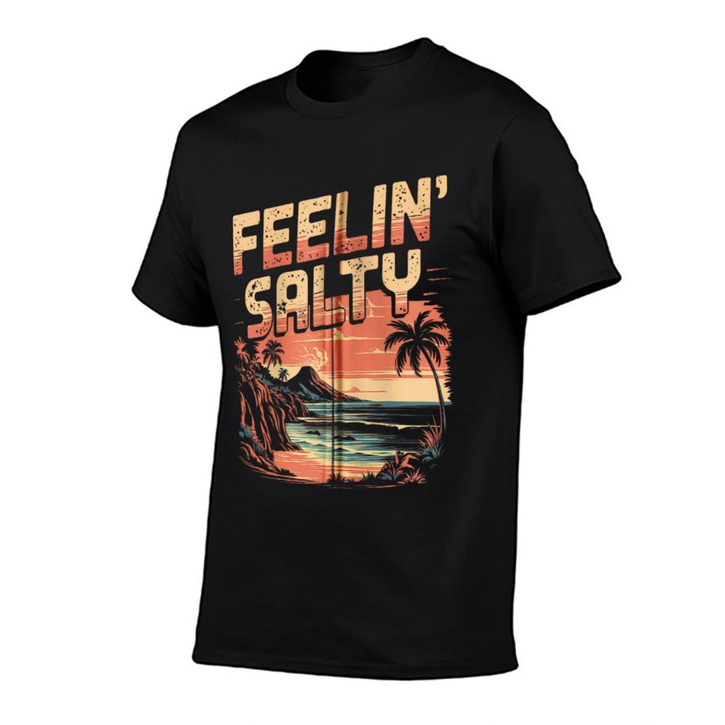 Feelin Salty Tshirt Beach Summer Vacation Vintage 70s Retro Zip  Trendy Pattern T-Shirt