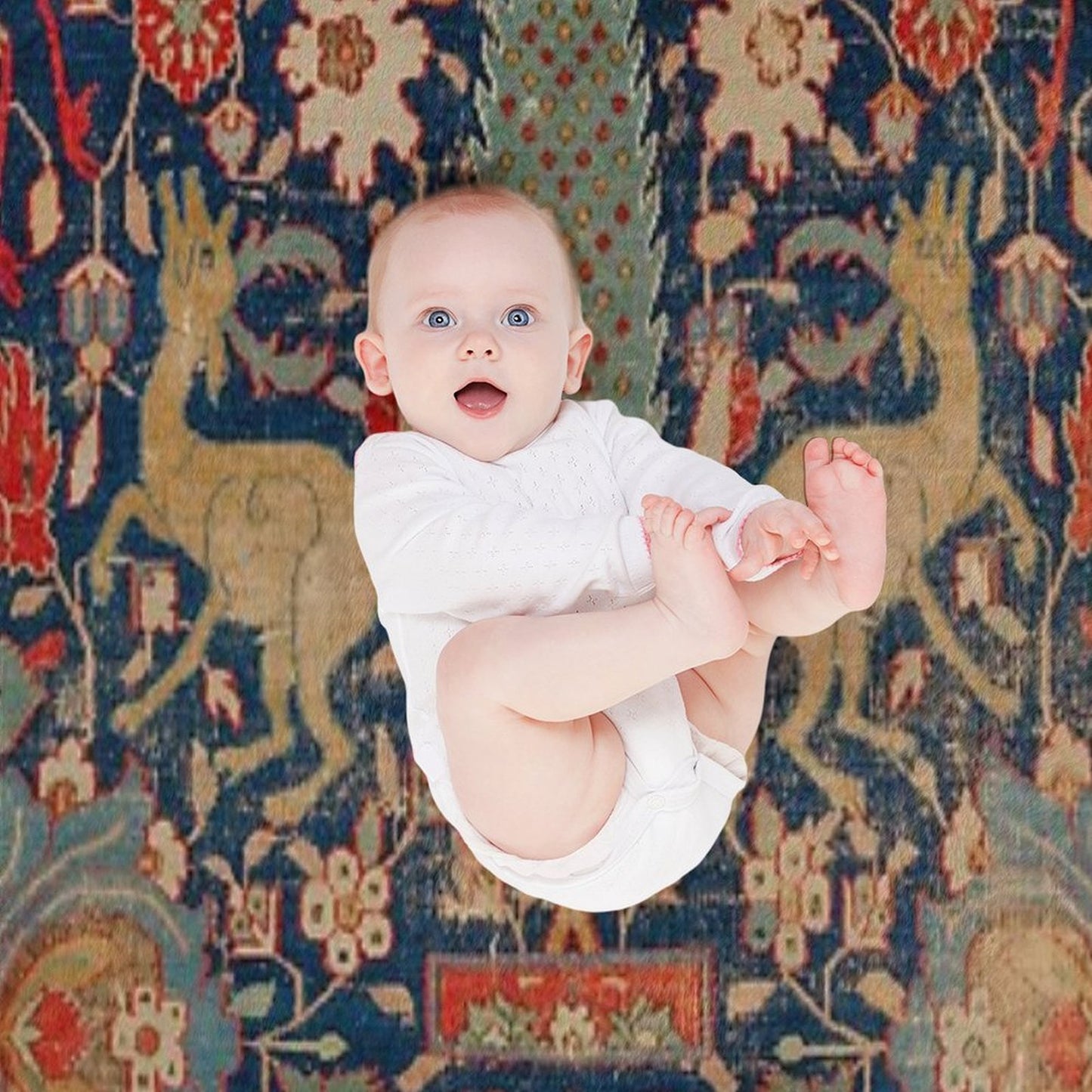 17th Century Persian Rug Print with Animals Quick-dry Throw Blanket