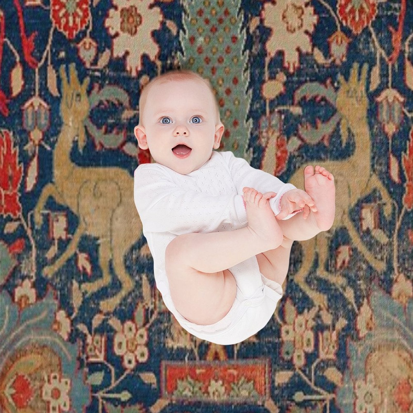 17th Century Persian Rug Print with Animals Quick-dry Throw Blanket