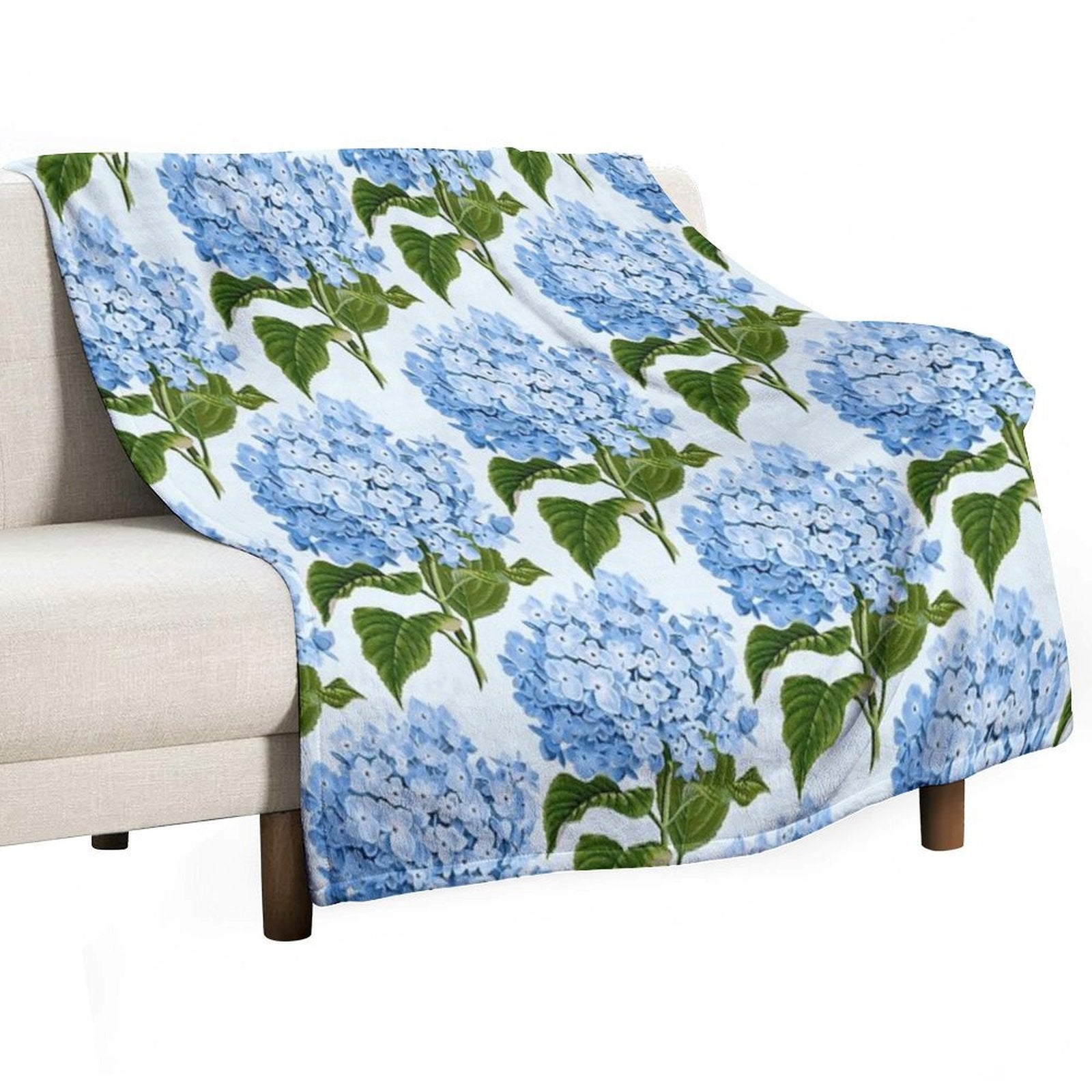 Blue Hydrangea Print - Floral Print Gift-ready Throw Blanket