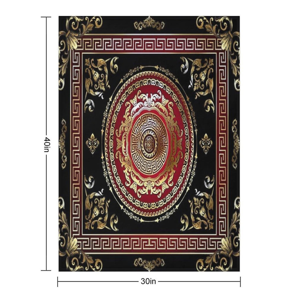 Greek Key Meander Black Gold Red Medallion Baroque Multi-functional Throw Blanket