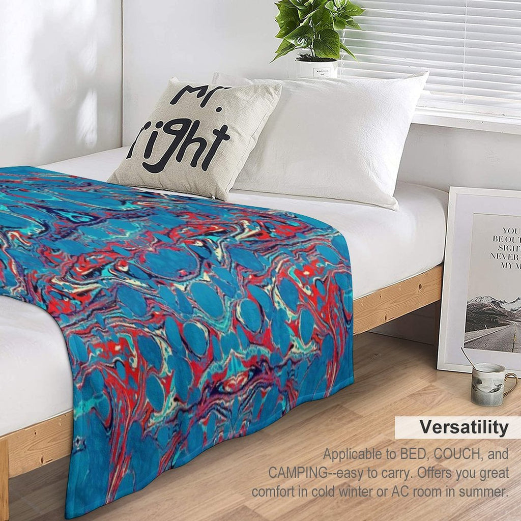 Psychedelic Blue Red Marbled Paper Shrink-resistant Throw Blanket