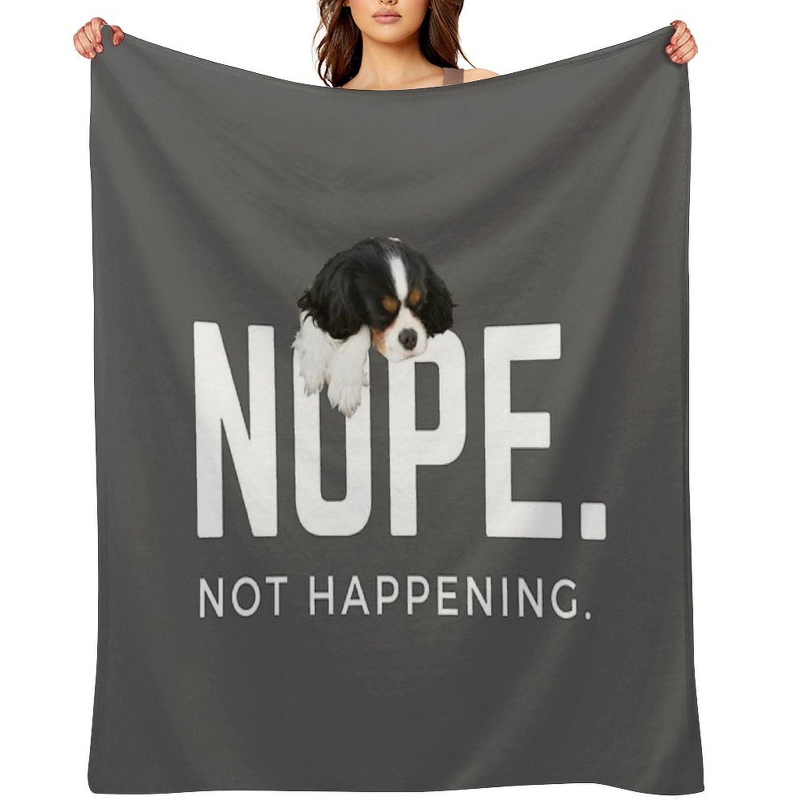 Nope. Not Happening. (Sleepy Cavalier King Charles Spaniel) Eco-conscious Throw Blanket