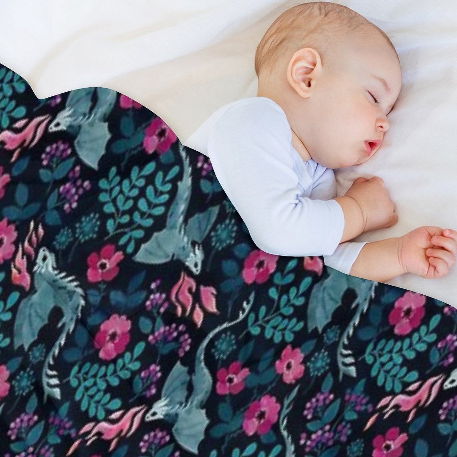 Dragons Floral in Dark Jewel Tones Machine-washable Throw Blanket