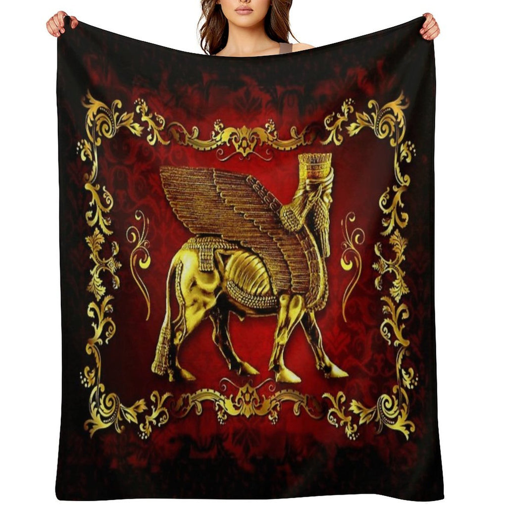 Assyrian LAMASSU ( WInged Bull) Anti-pilling Throw Blanket