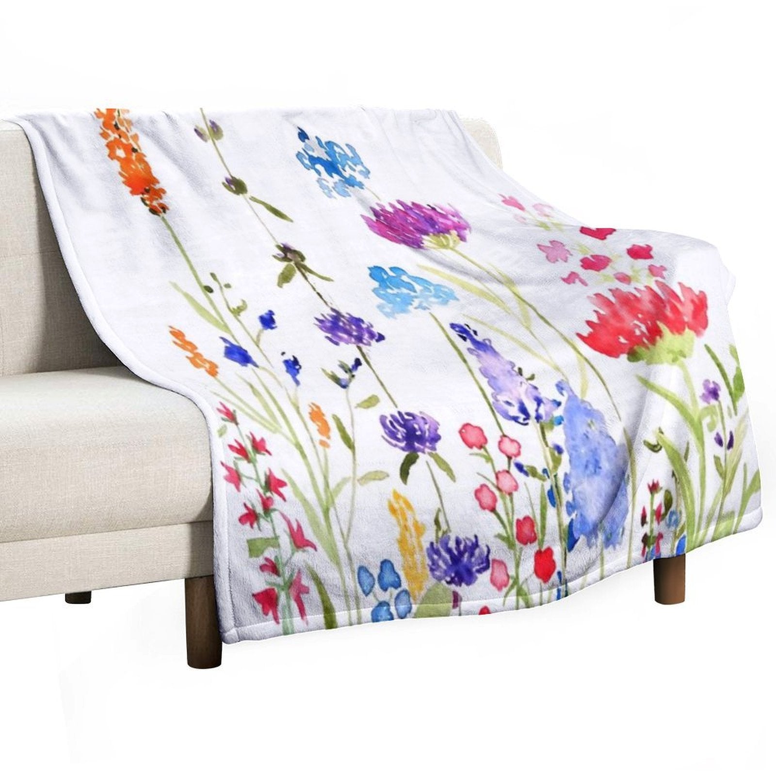 Hand Painted Colorful Wild Flowers Watercolor Painting Anti-pilling Throw Blanket