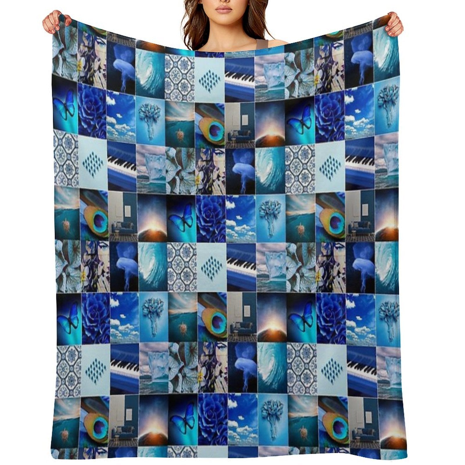 Blue Lovers Photo Collage Anti-pilling Throw Blanket