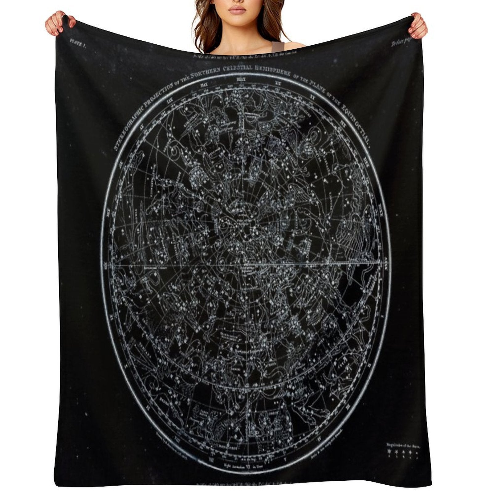 Constellations of The Northern Hemisphere  Pale Blue On Black Compact Throw Blanket