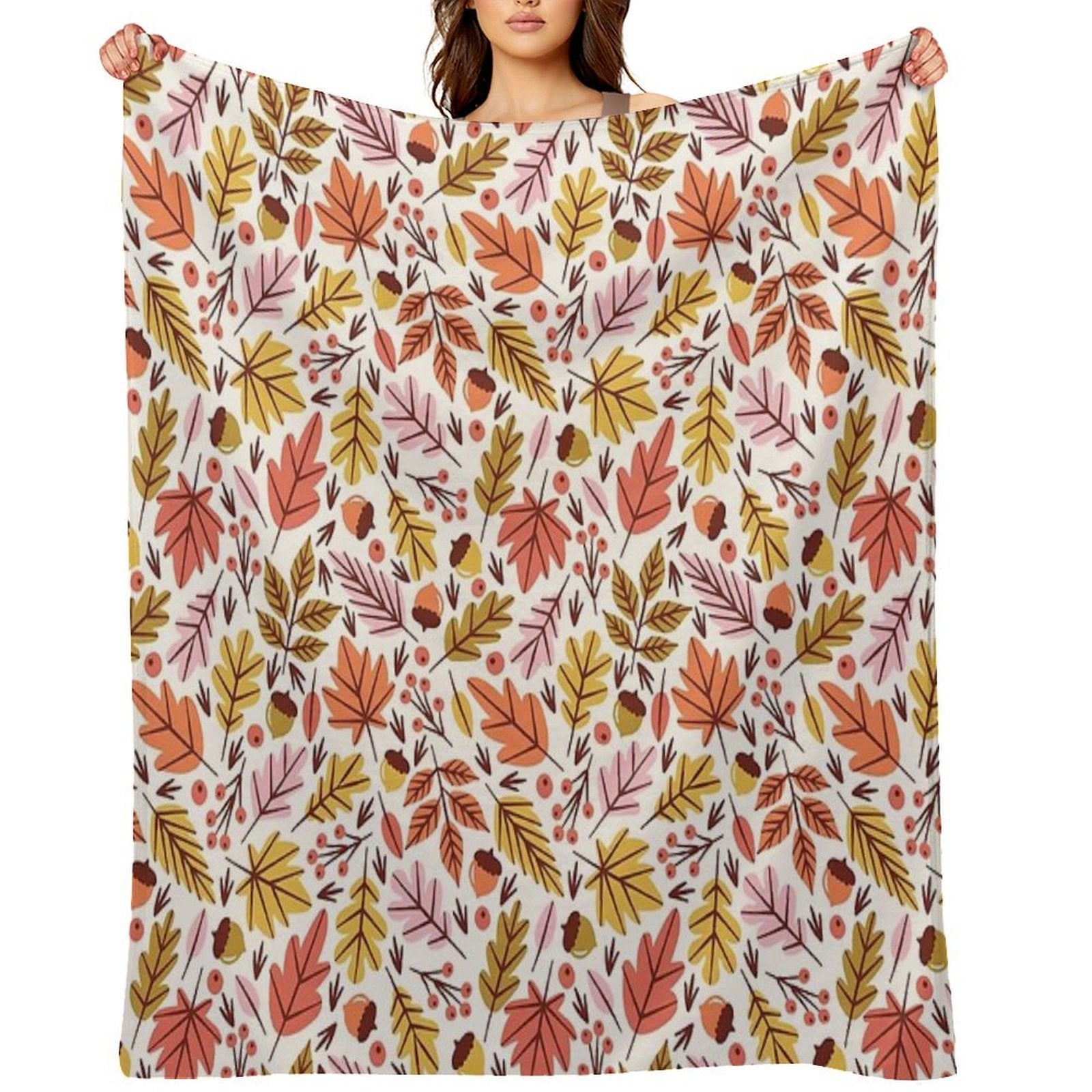 Leaves & Acorns Wrinkle-free Throw Blanket