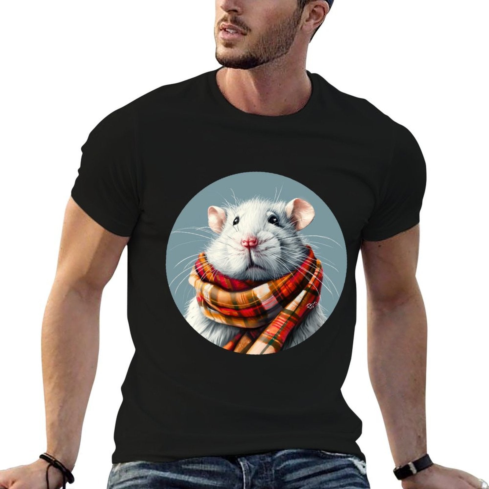 Funny Animal Face with Shawl Costume  Graphic-printed T-Shirt