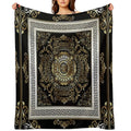 Ornate Baroque Filigree Black Cream Greek Key Meander Quick-dry Throw Blanket