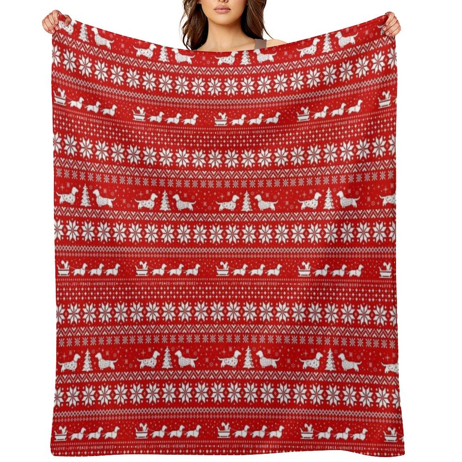 Dachshunds Christmas Sweater Pattern Travel-friendly Throw Blanket