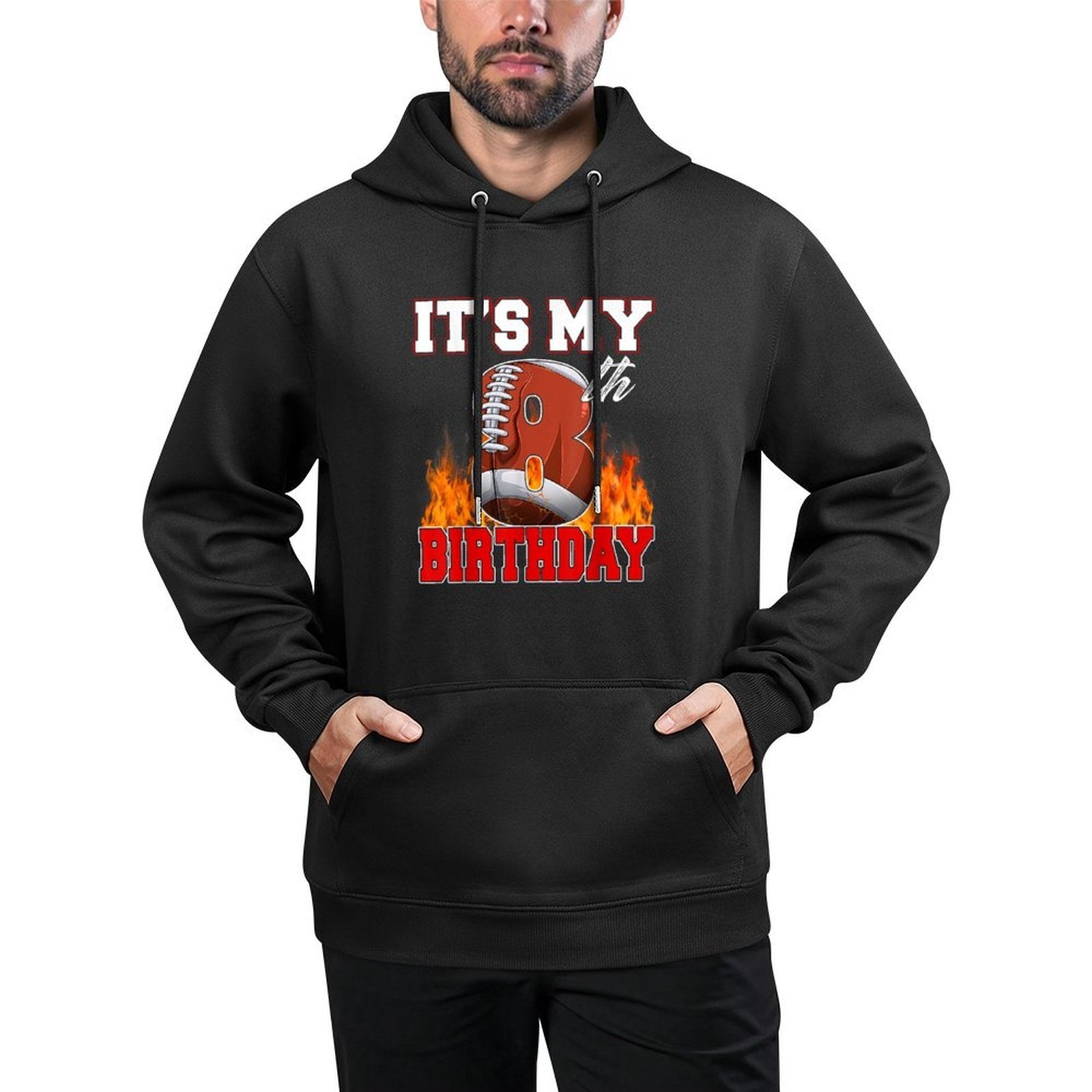 Funny It's My 8th Birthday 8 Years Old Football Ball Boys Cotton-Polyester Blend Hoodie