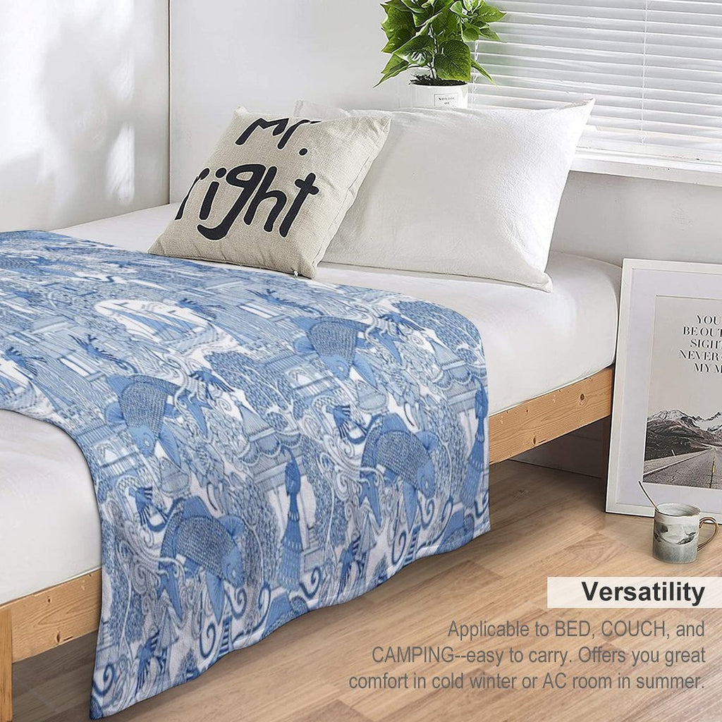 Chinoiserie Toile Blue Anti-pilling Throw Blanket