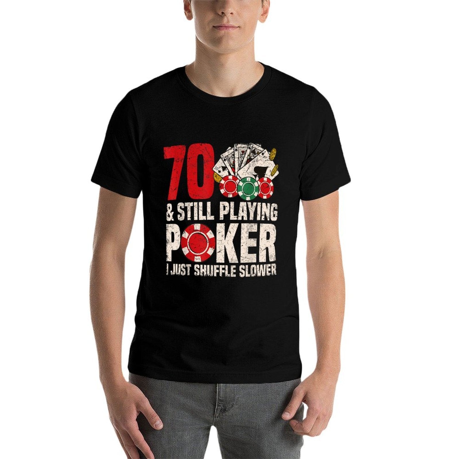 Mens 70th Birthday Poker  Oversized Silhouette T-Shirt