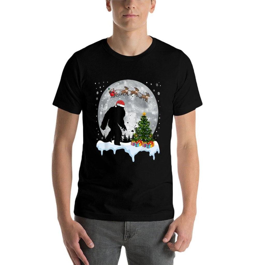 Christmas Bigfoot Santa Tree Sleigh Moon Reindeer Snow  Slim-fit Cut T-Shirt