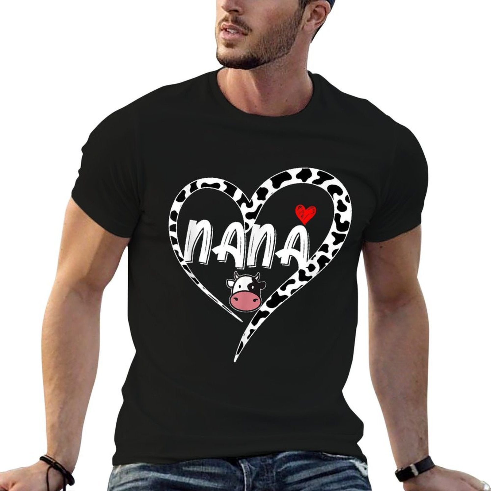 Nana Cow Print Cow Heart Pattern Farmer Cows Mothers Day  Oversized Silhouette T-Shirt
