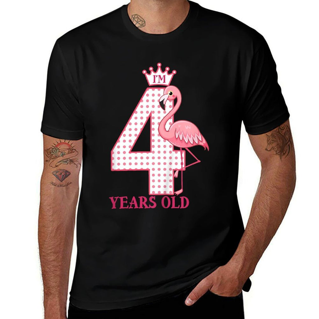 Kids I'M 4 Years Old Crown And Pink Flamingo I'M Four Years Old  High-quality Stitching T-Shirt