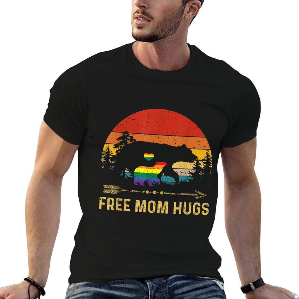 Free Mom Hugs LGBT Pride Mama Bear Retro Tshirt Gift  Eco-friendly Material T-Shirt