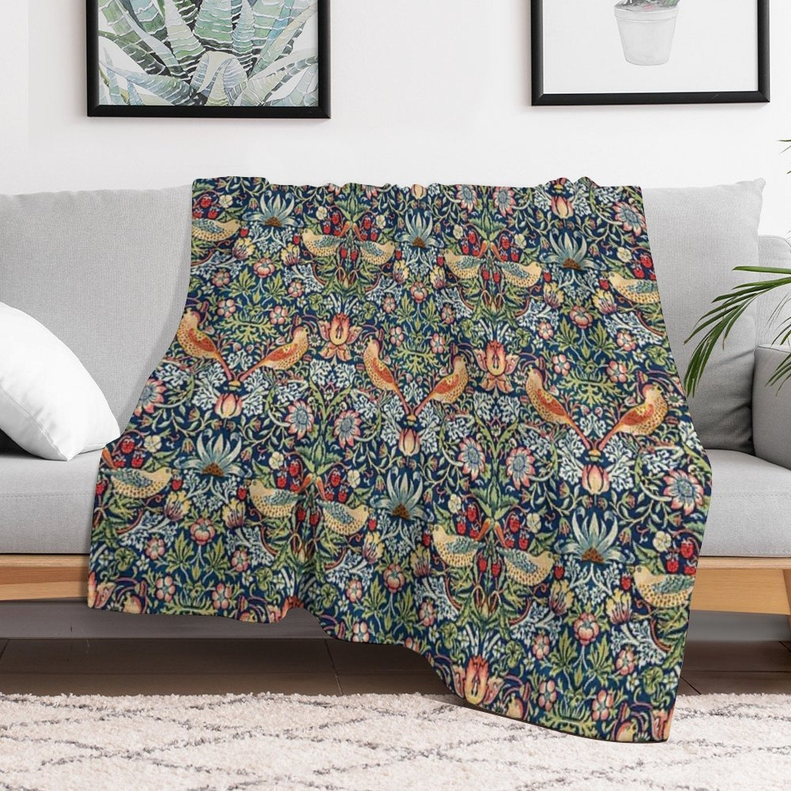 The Strawberry Thief William Morris Pattern Travel-friendly Throw Blanket