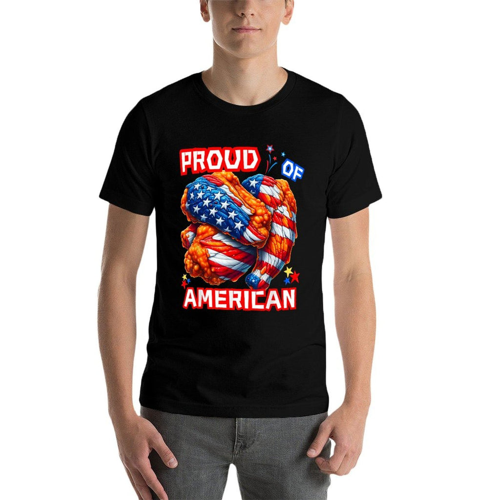 Proud of American Buffalo Wings Food Lover Funny 4th July US  Rolled Sleeves T-Shirt
