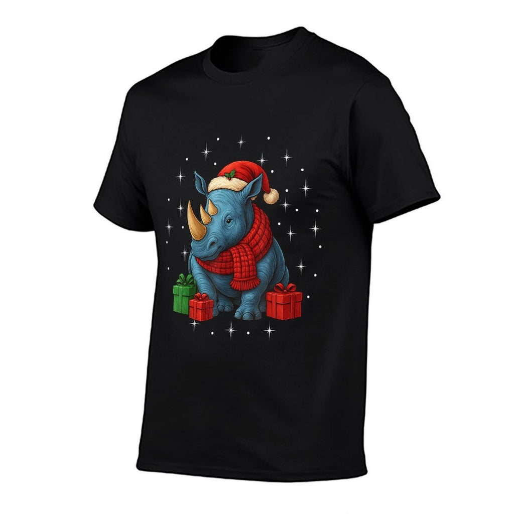 Funny Rhino Christmas PJ Pajama Men Women PJS for Family  High-quality Stitching T-Shirt