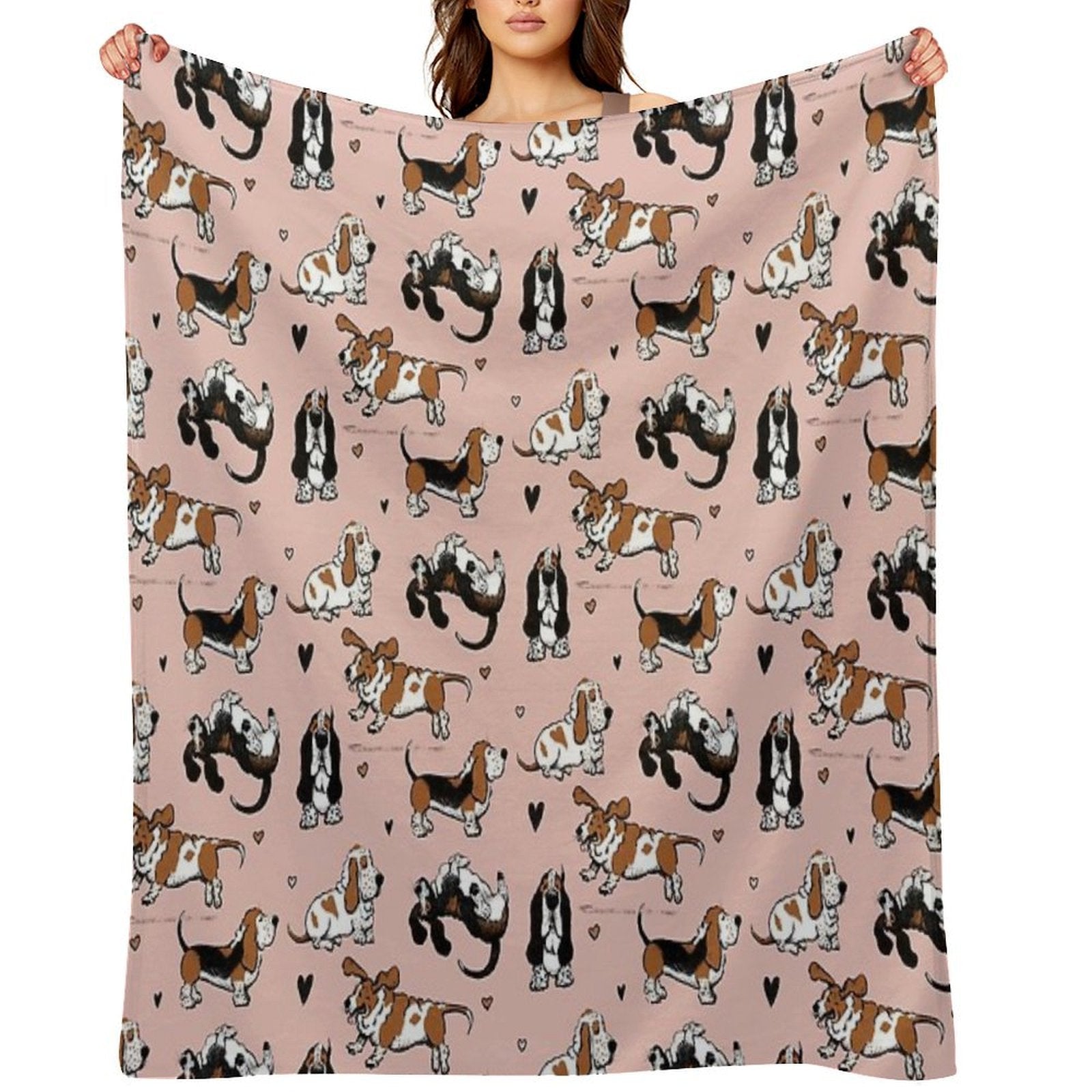 Basset Buddies on Pale Pink Compact Throw Blanket