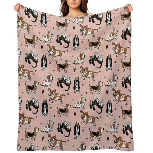Basset Buddies on Pale Pink Compact Throw Blanket